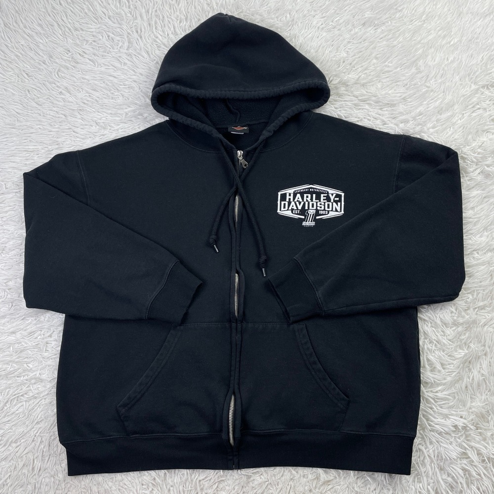 Harley Davidson Sweater Mens XL Black Full Zip Hoodie Avalanche Golden Colorado - Picture 2 of 13
